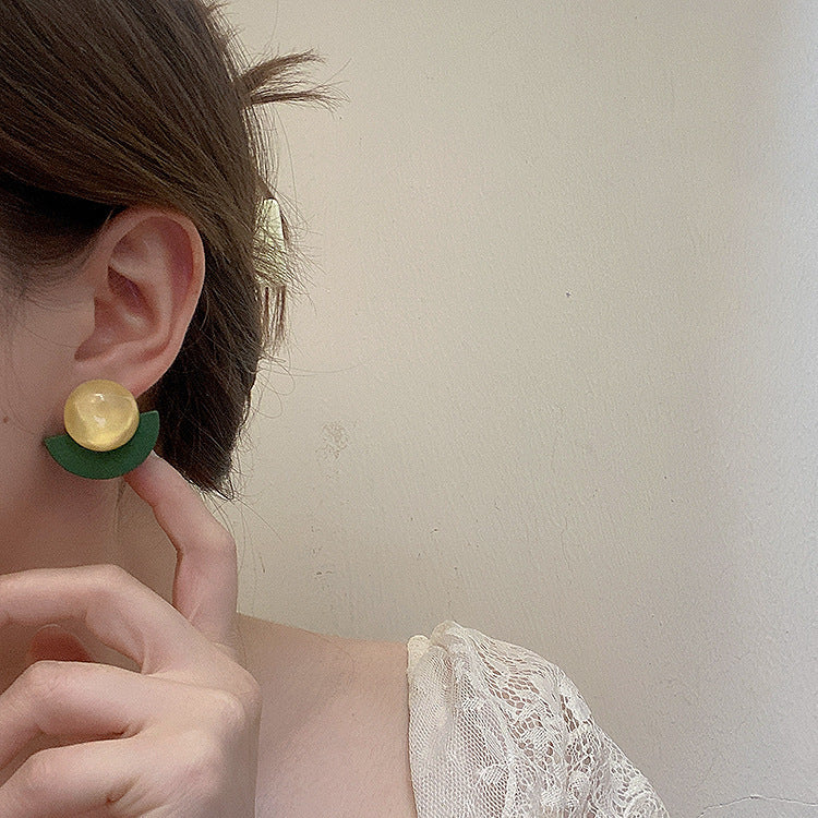 Niche Fan-shaped Wooden Resin Female Simple Personalized Earrings