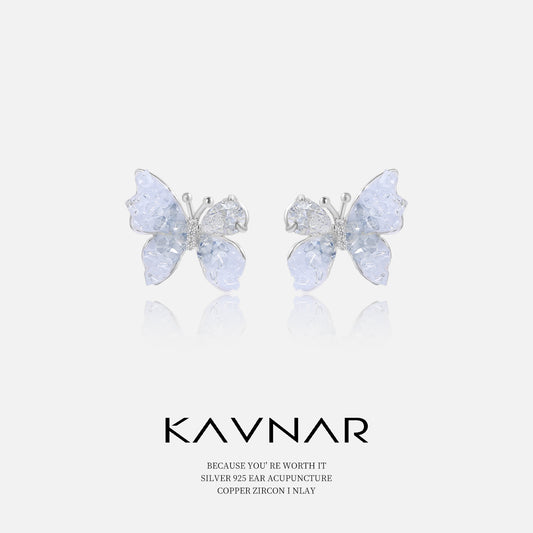 Crystal Sterling Sier Needle Butterfly Light Luxury Minority Super Fairy Stud Earrings