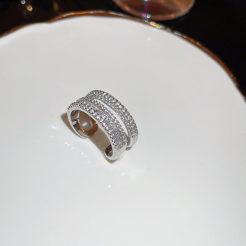 Women's Shining Diamond Snake-shaped Sier Open Advanced Texture Simple Trendy Cool Ring
