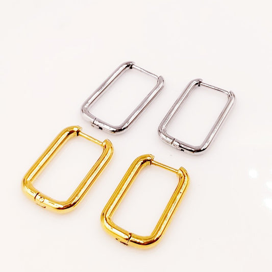 Women's Electric Gold Rectangular Clip Titanium Steel Earrings