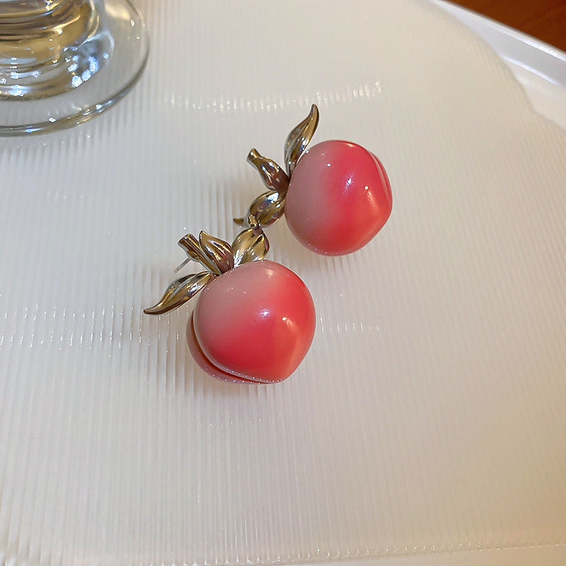 Sweet Crunchy Peach Gentle Fairy Temperament Three-dimensional High Sense Exaggerated Stud Earrings