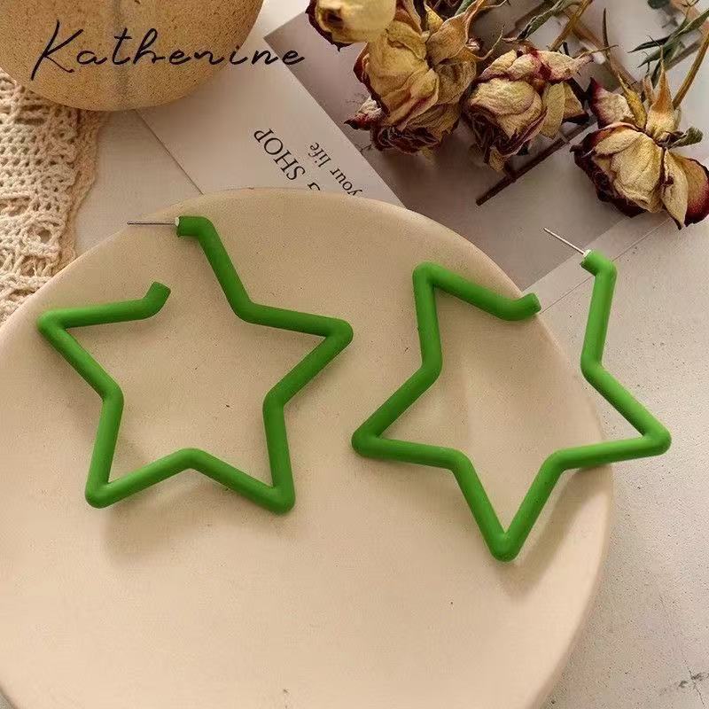 Big Five-pointed Star Western Style Colorful Unique Stud Earrings