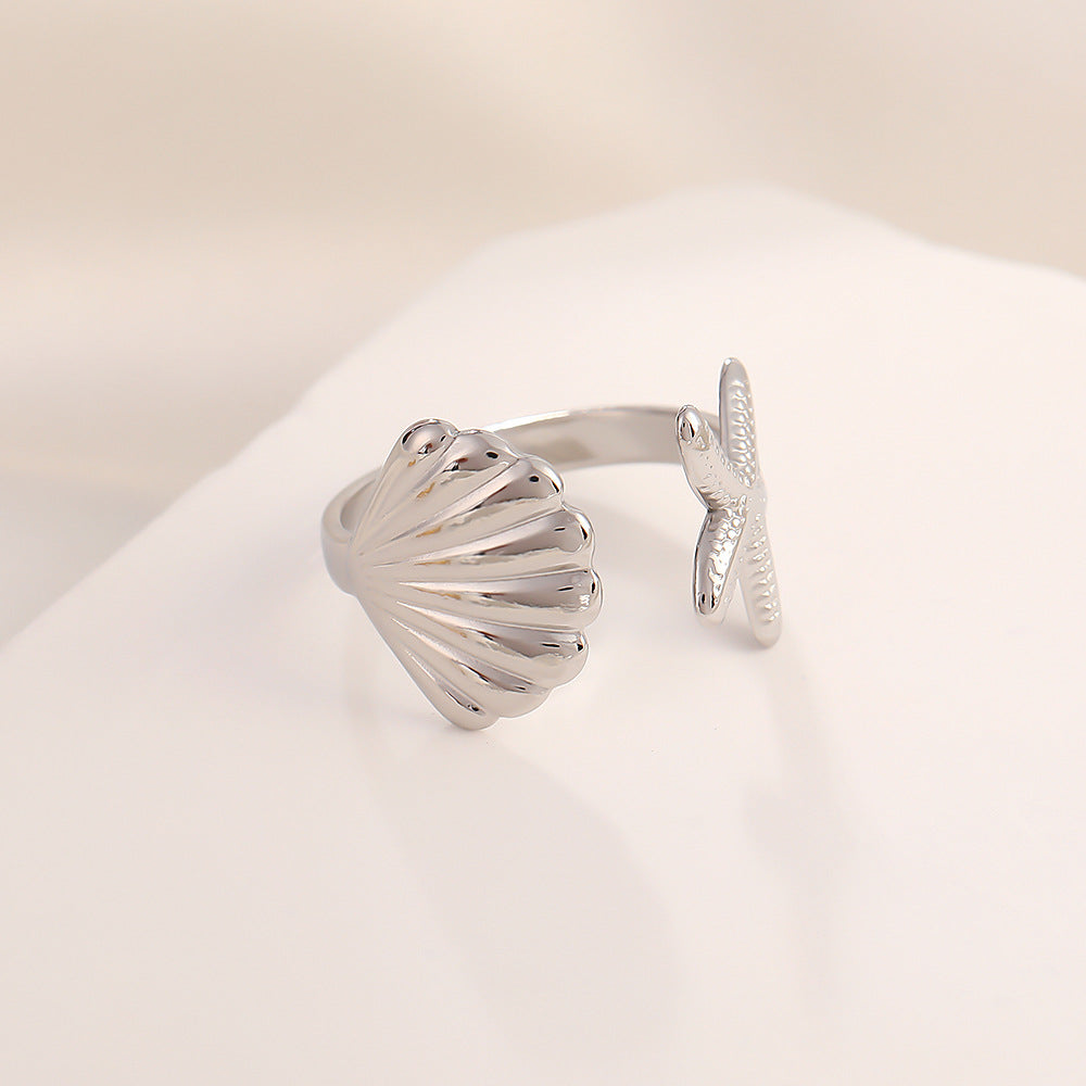 Steel Titanium Small Shell Starfish Design Creative Simple Ring