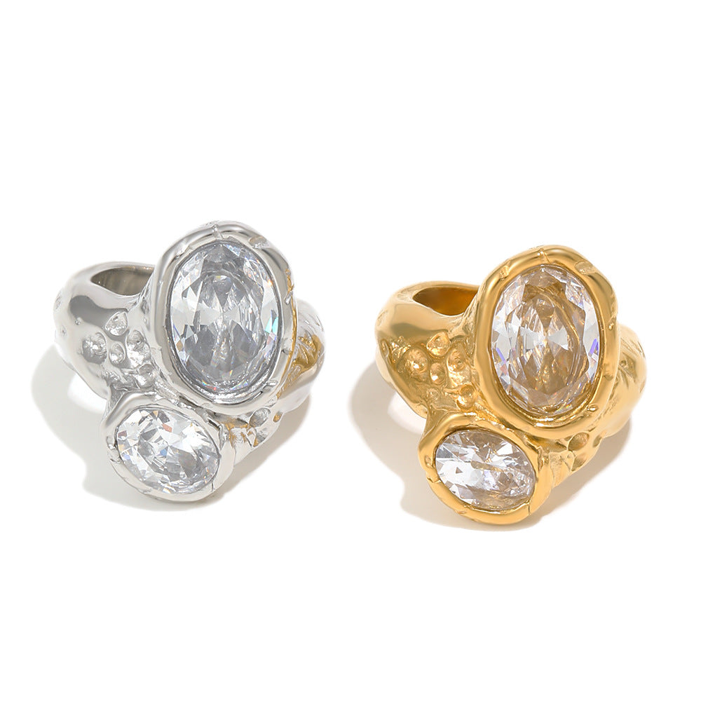 Fashion Personality Stainless Steel Plated Zircon Ring