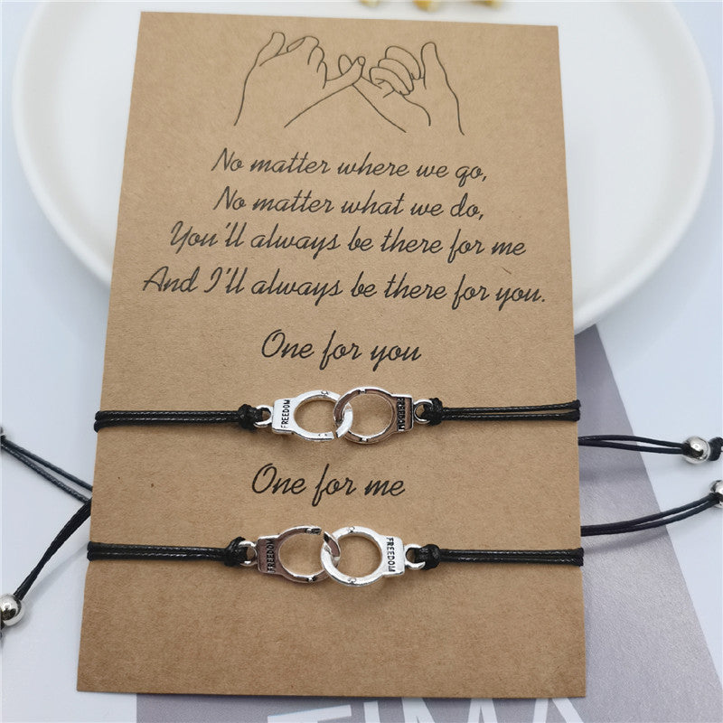 Creative Letters Handcuffs Wax Rope Woven Couple Bracelet
