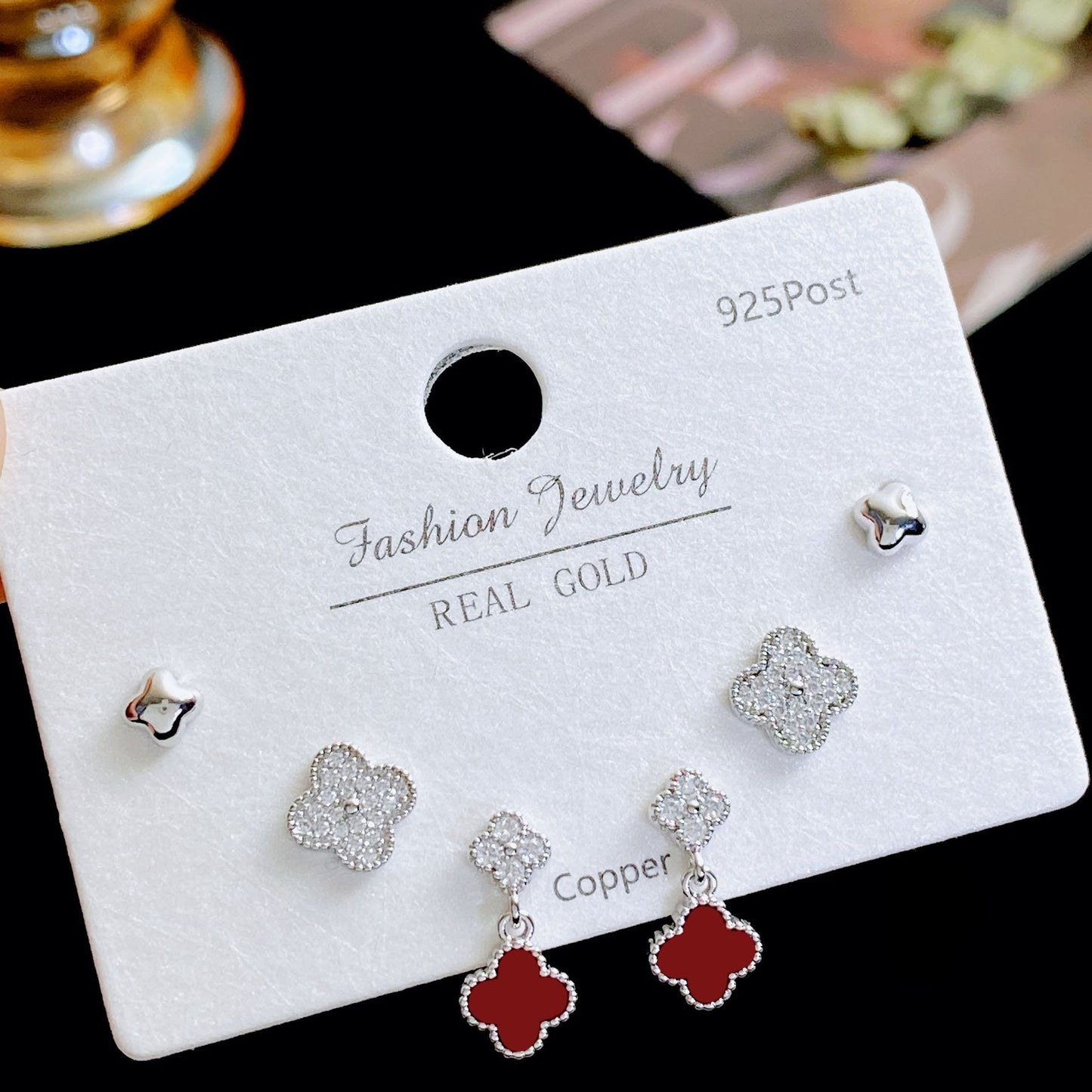 Women's Needle Simple Series Three Pairs Storage Ear Rings