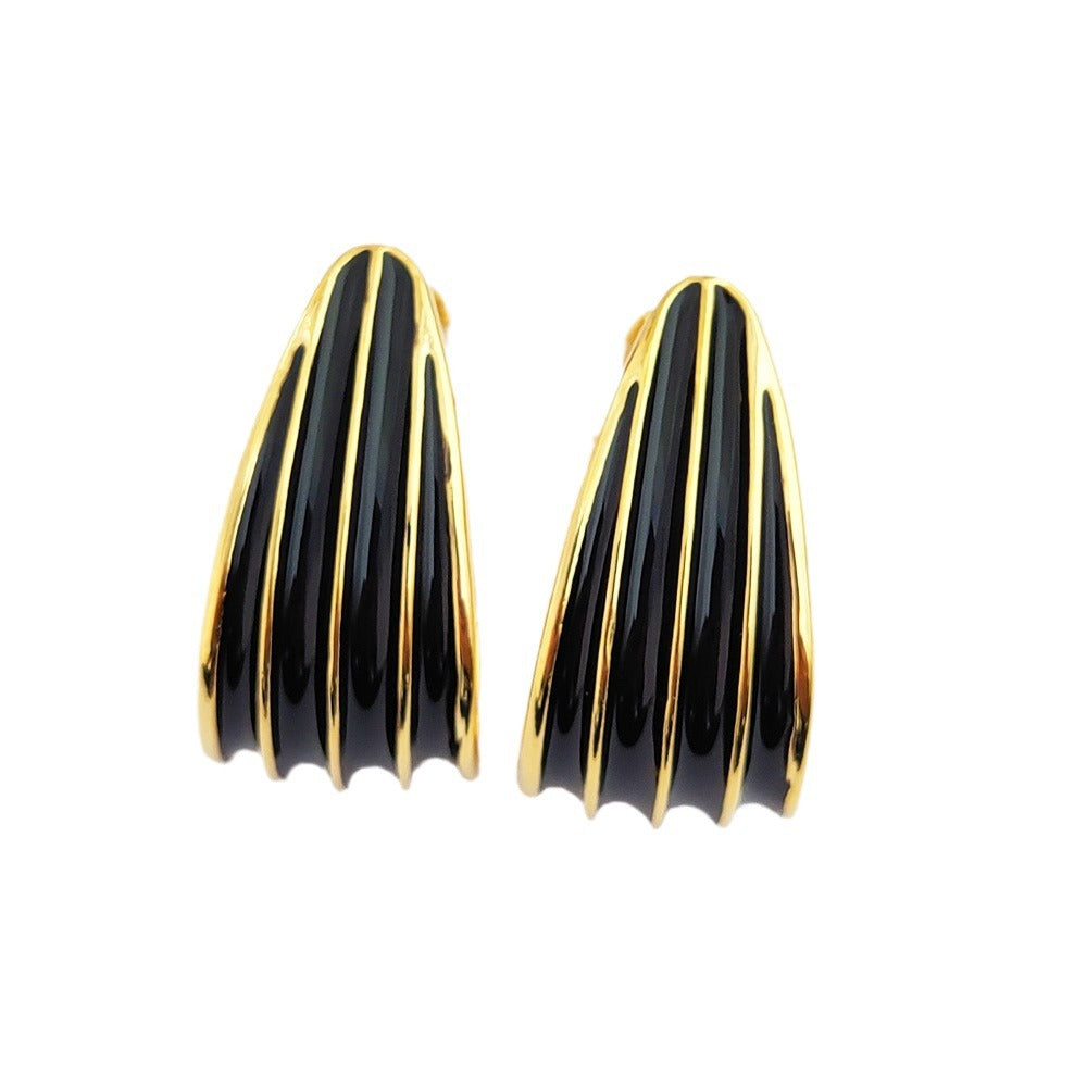 Enamel Glaze Stripes Gold-plated High Sense Elegant Heroine Earrings