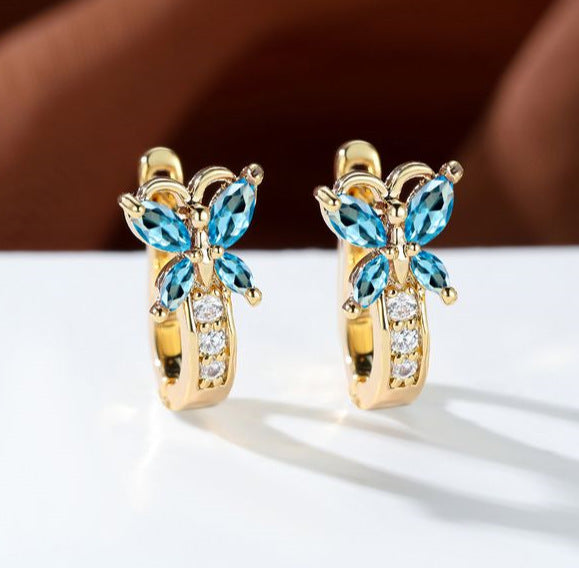 Women's Vintage Pastoral Style Edge Inlaid Zircon Small Butterfly Clip Earrings