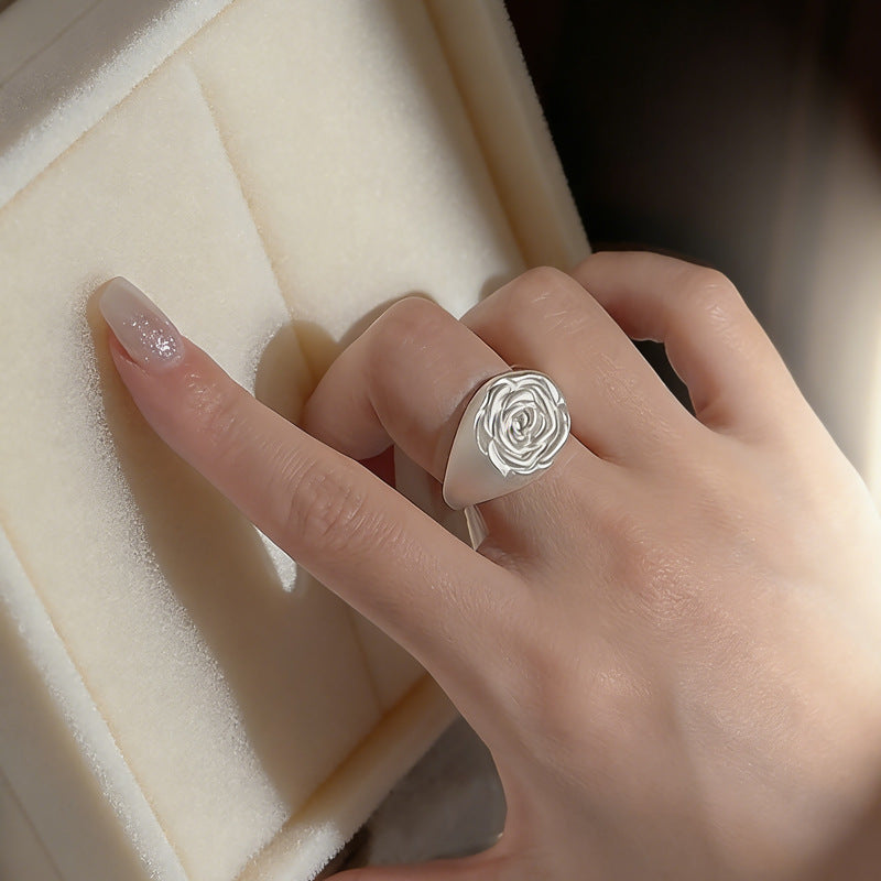 Flower Stewed Pork Niche Design Elegant Sier Plated Rose Female Rings