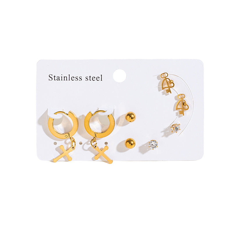 High-grade Love Cross Snake-shaped Set Fashion Earrings