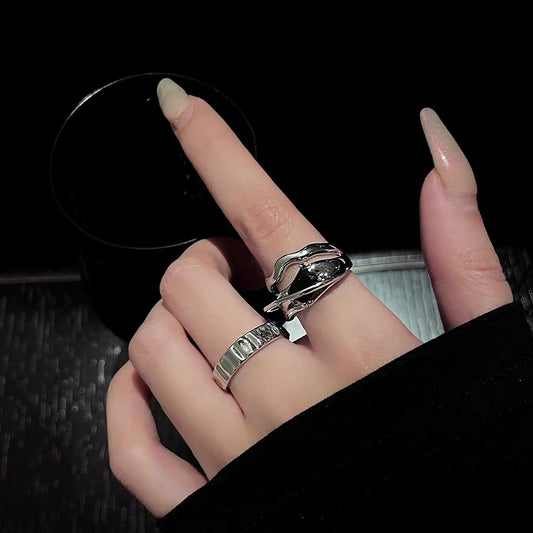 Geometric Wave Female Dark Design Fashion Personality Affordable Luxury Rings