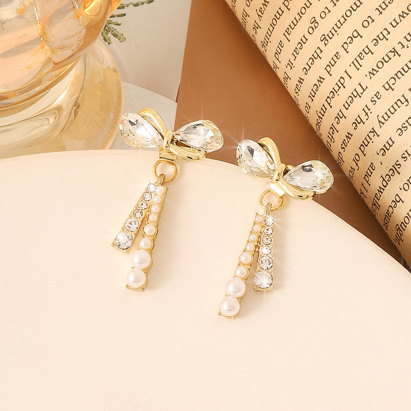 Simple Retro Sier Needle Pearl High Sense Ear Earrings