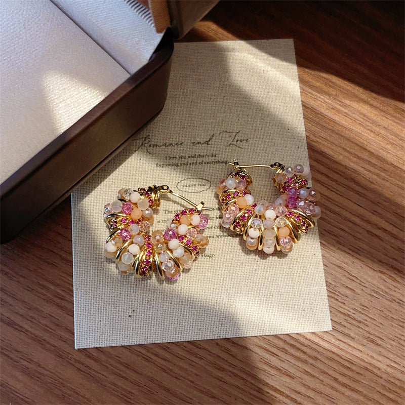 Crystal Zircon Beaded Shaped Ear Clip Niche High-grade Earrings