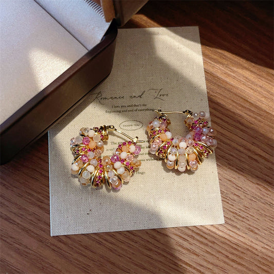 Crystal Zircon Beaded Shaped Ear Clip Niche High-grade Earrings