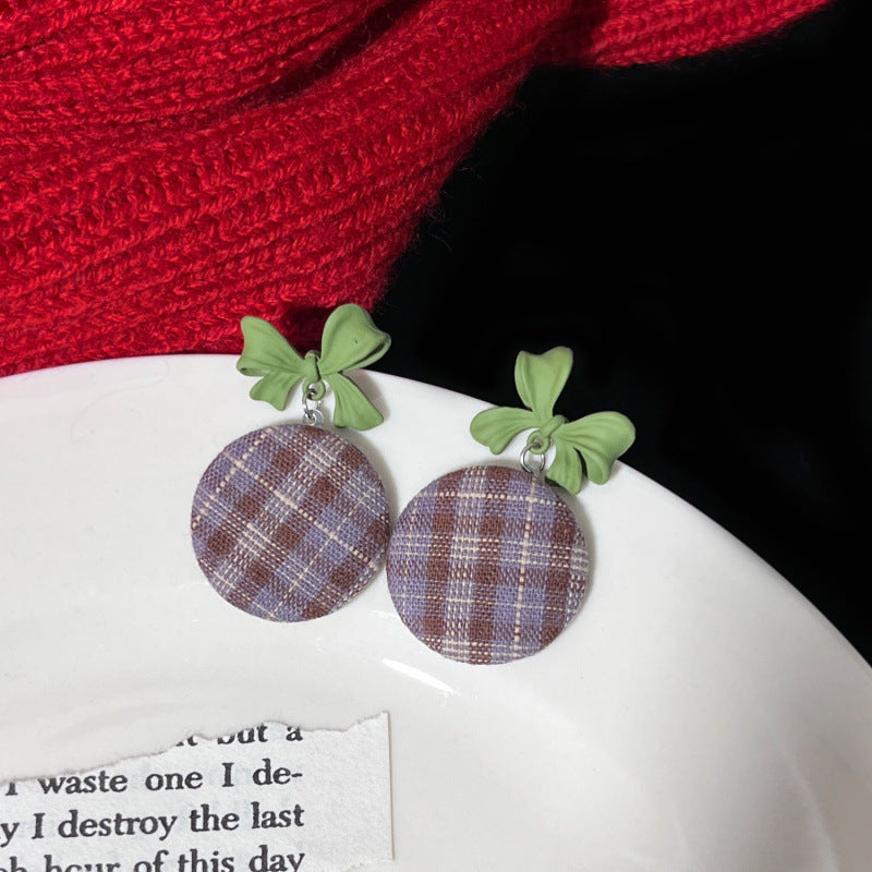 Women's Wine Red Flocking Bow French Retro Earrings