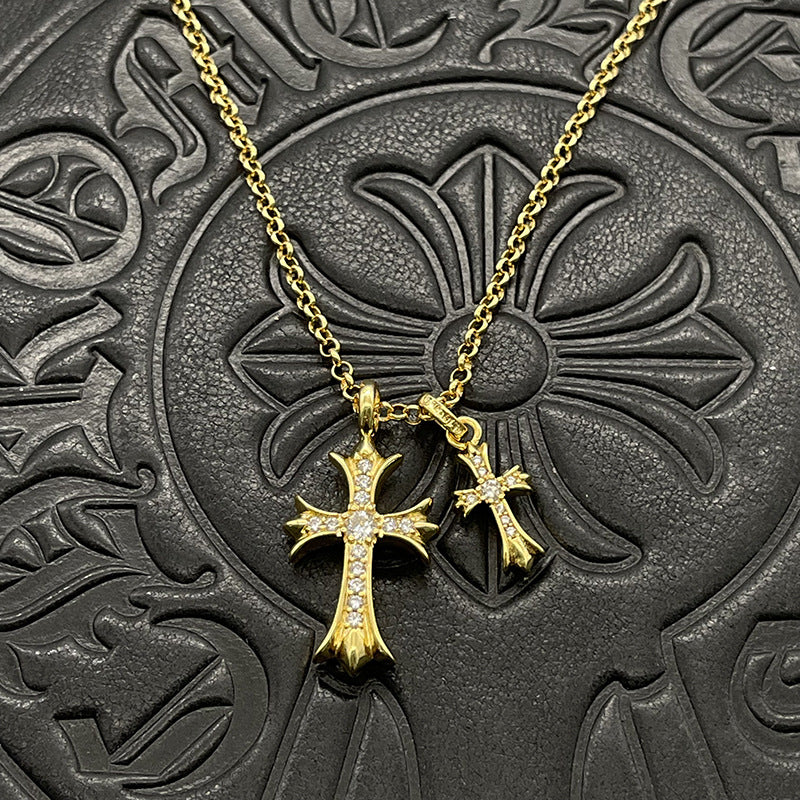 Women's & Men's Sier Double Cross Hemp Flowers Chain Necklaces