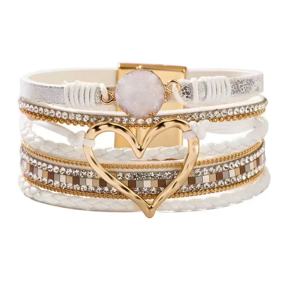Women's Bohemian Style Gravel Woven Heart Magnetic Niche Bracelet