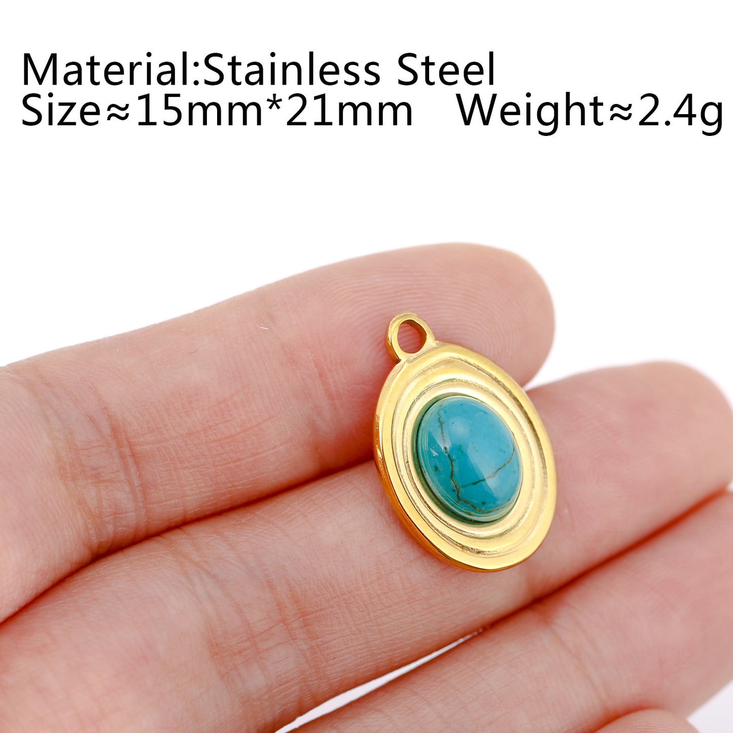 Steel Natural Stone Turquoise Gold-plated French Pendants