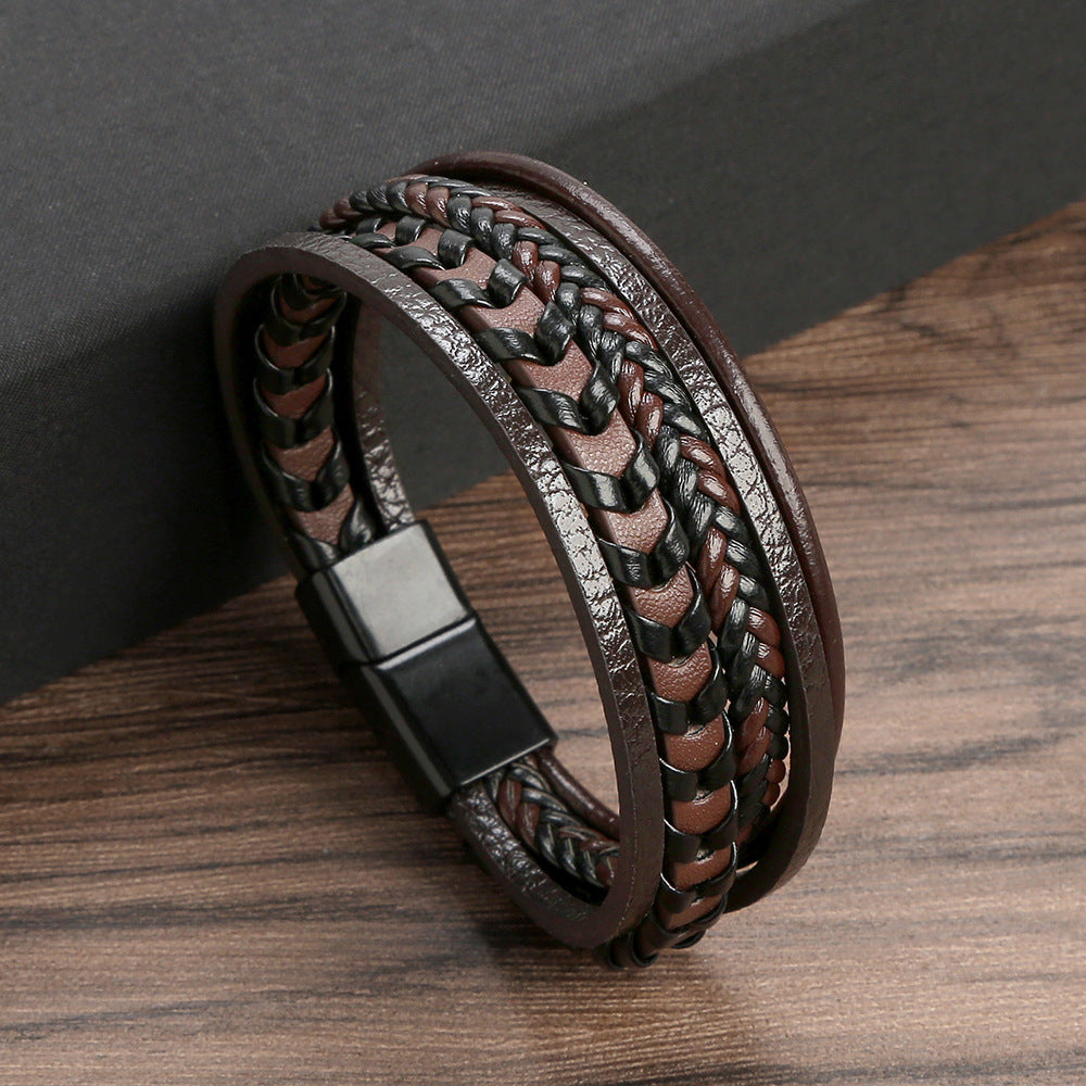Men's Fashion Creative Leather Personality Trendy Woven Simple Bracelet