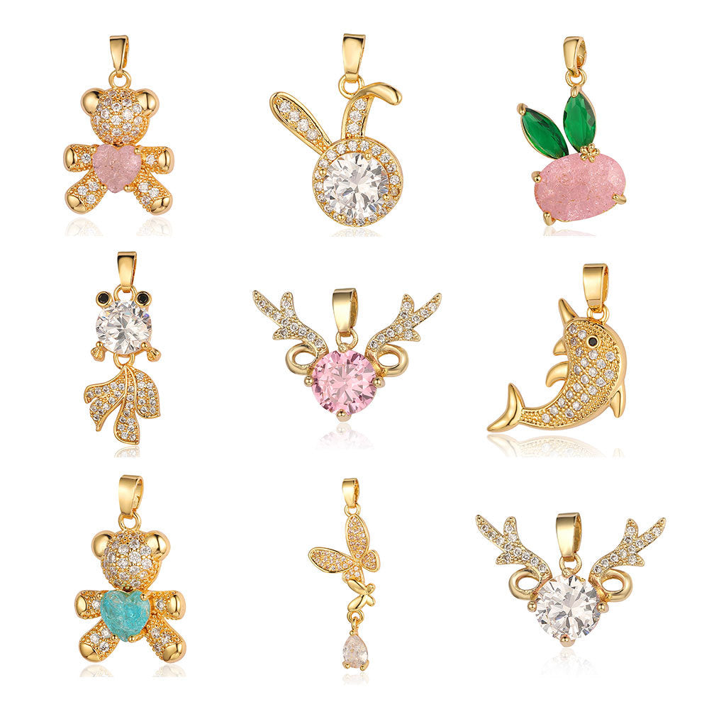 Dolphin Goldfish Copper Zircon Butterfly Rabbit Ear Pendants