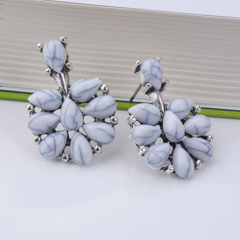 Fashion Simple Fresh Imitation Turquoise Full-jeweled Earrings