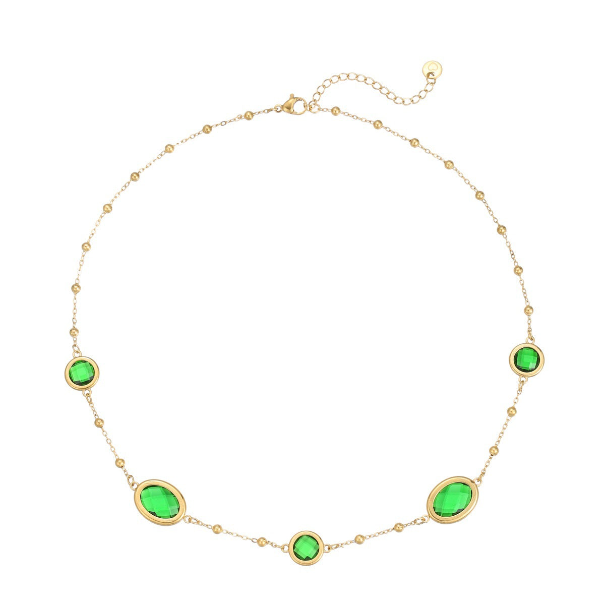 Stainless Steel Sweet Cool Style Colored Gems Edging Bead Necklaces