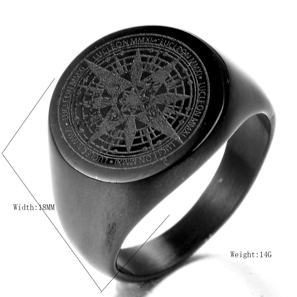 Elegant Versatile Men's Stainless Steel Compass Ring