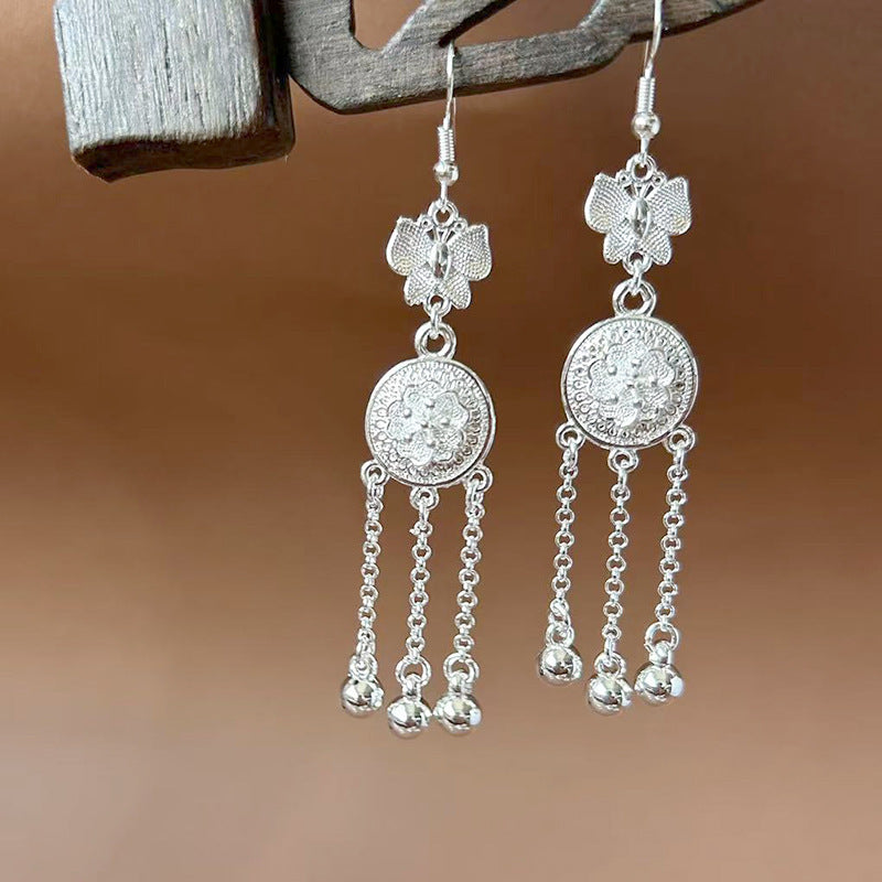 Sier Ethnic Style Peacock Retro Ear Hook Vintage Scenic Spot Earrings