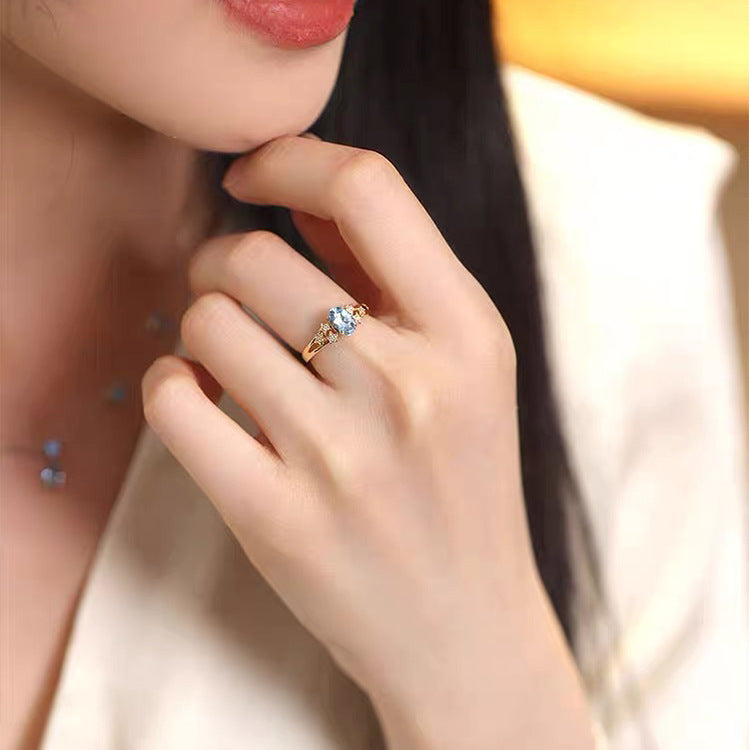 Water Blue Planet Gold Plated Zircon Refreshing Santa Rings