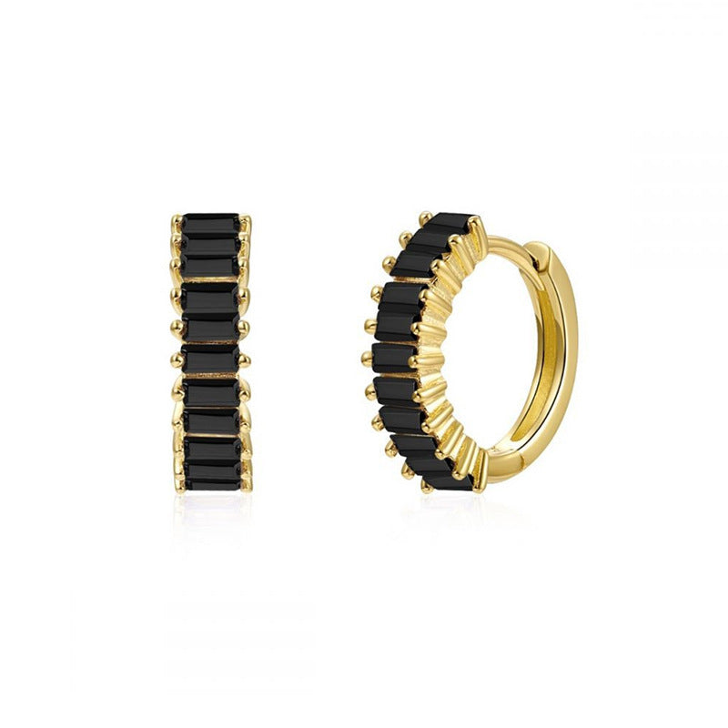 Square Zircon Circle Ear Clip Female Simple Elegant Earrings