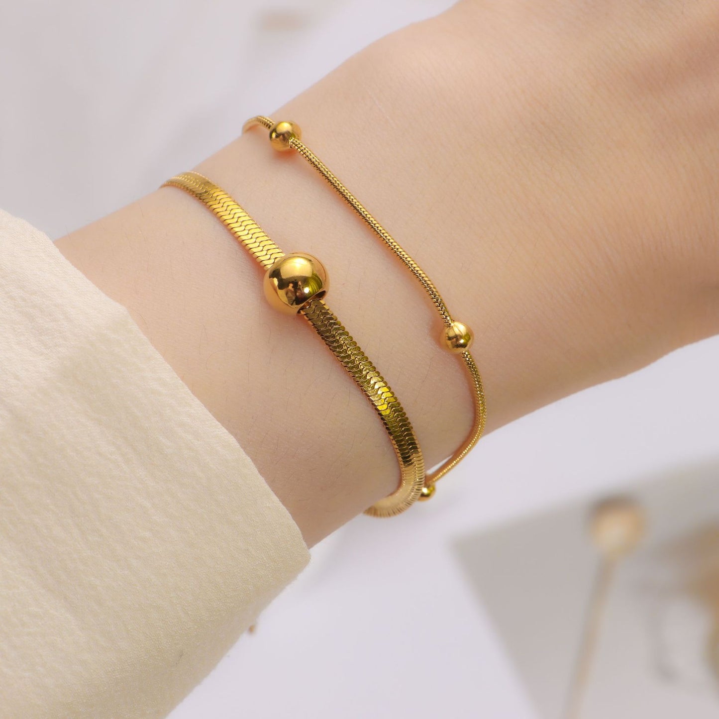 Simple Gold Beads Spacer Gold-plated Titanium Steel Color Retention Snake Necklaces