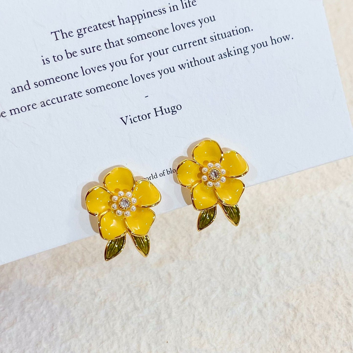 Plated Real Gold Ginger Flower Enamel Drip Glazed Female Sweet Earrings