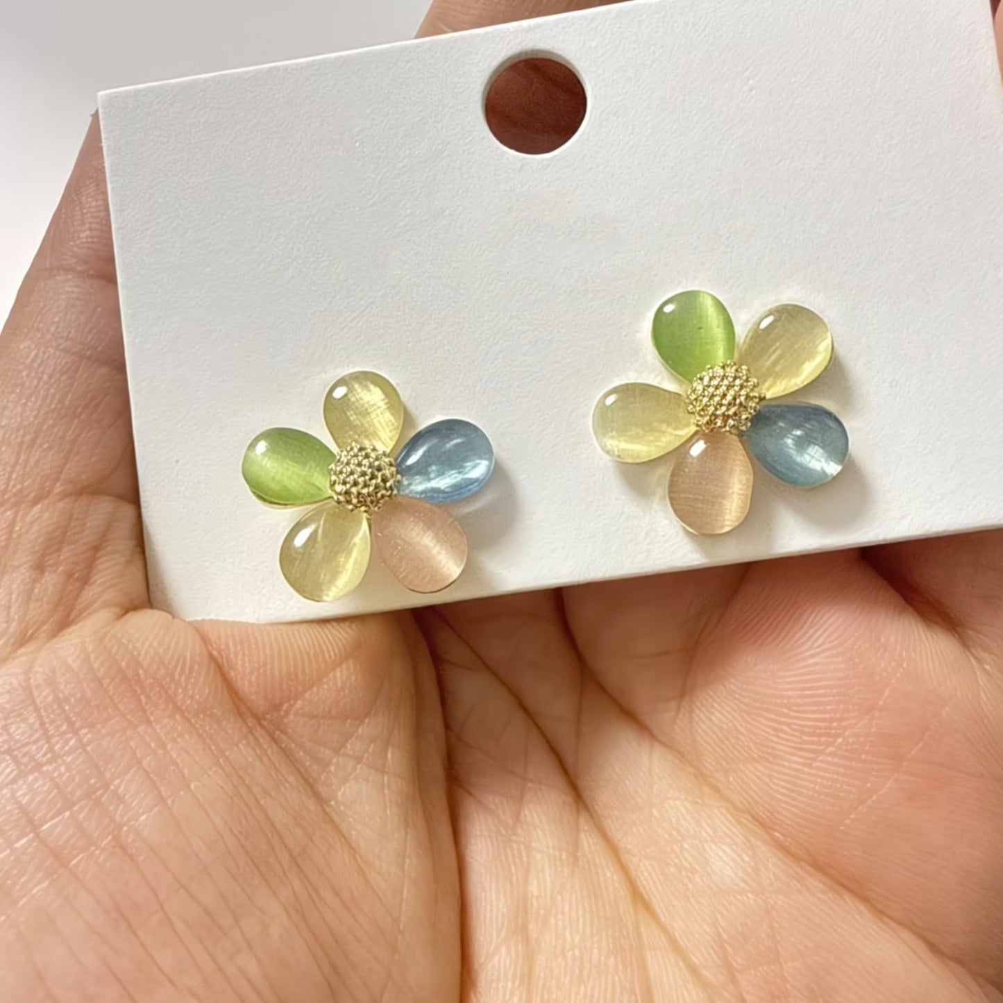 Opal Colored Flower Graceful Fresh Simple Cold Stud Earrings