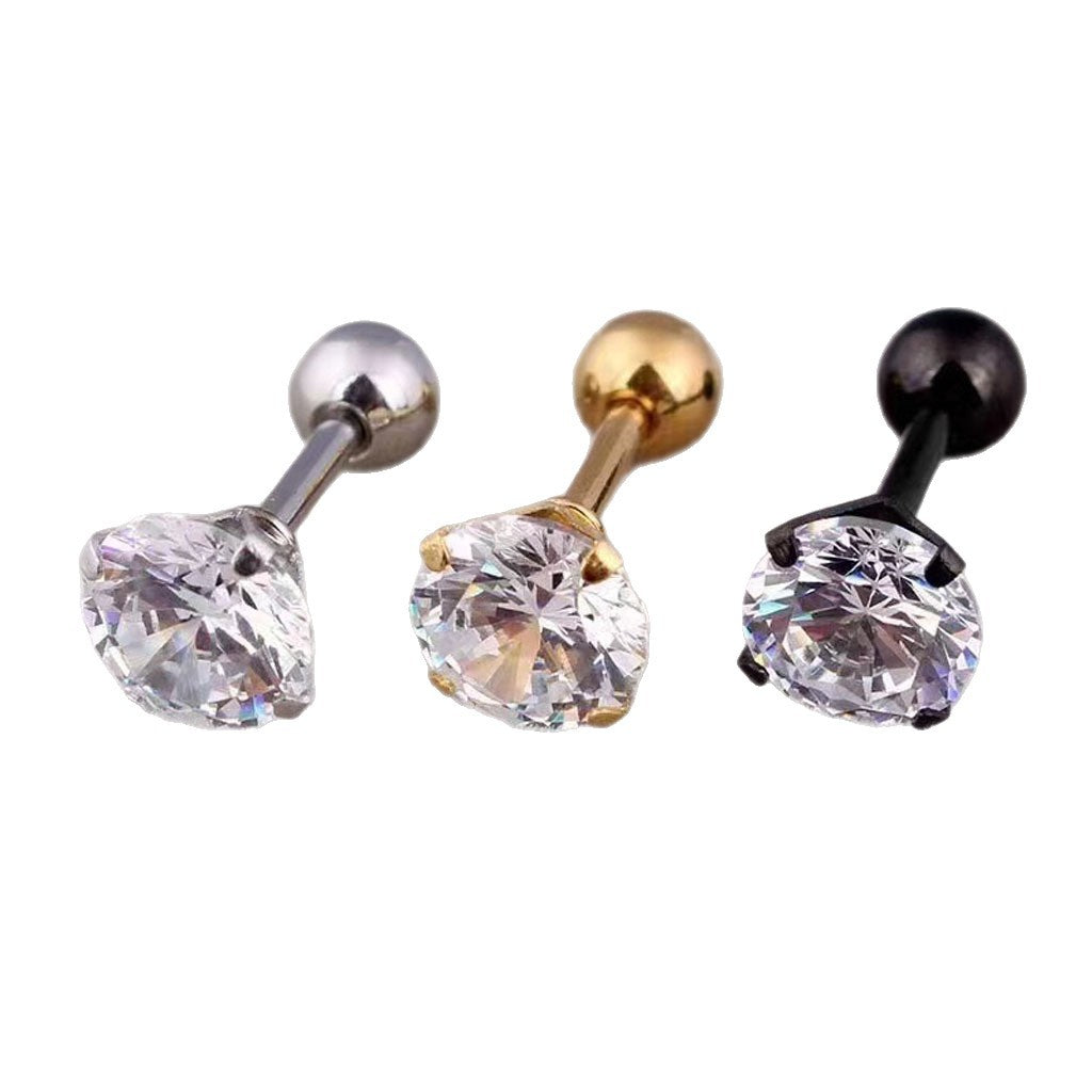 Steel Super Flash Round Zircon Bulb Stopper Stud Earrings