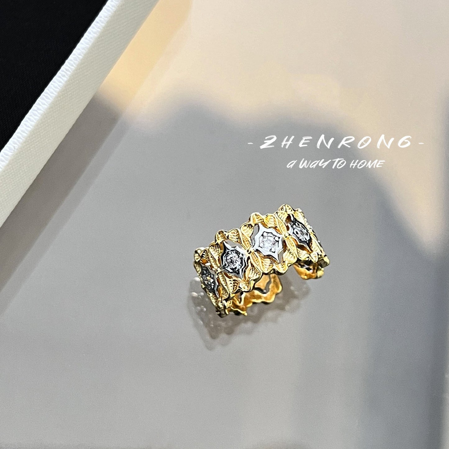 Women's Lux Colored Gems Black Enamel Craft Diamond Emerald Antique Rings