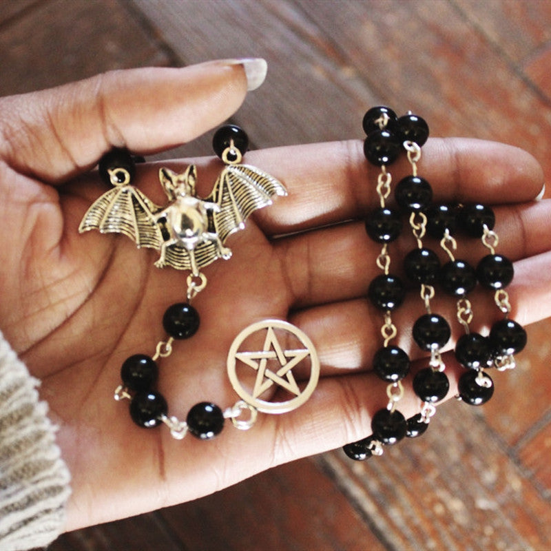 Bat Five-pointed Star Decorative Black Beads Necklaces