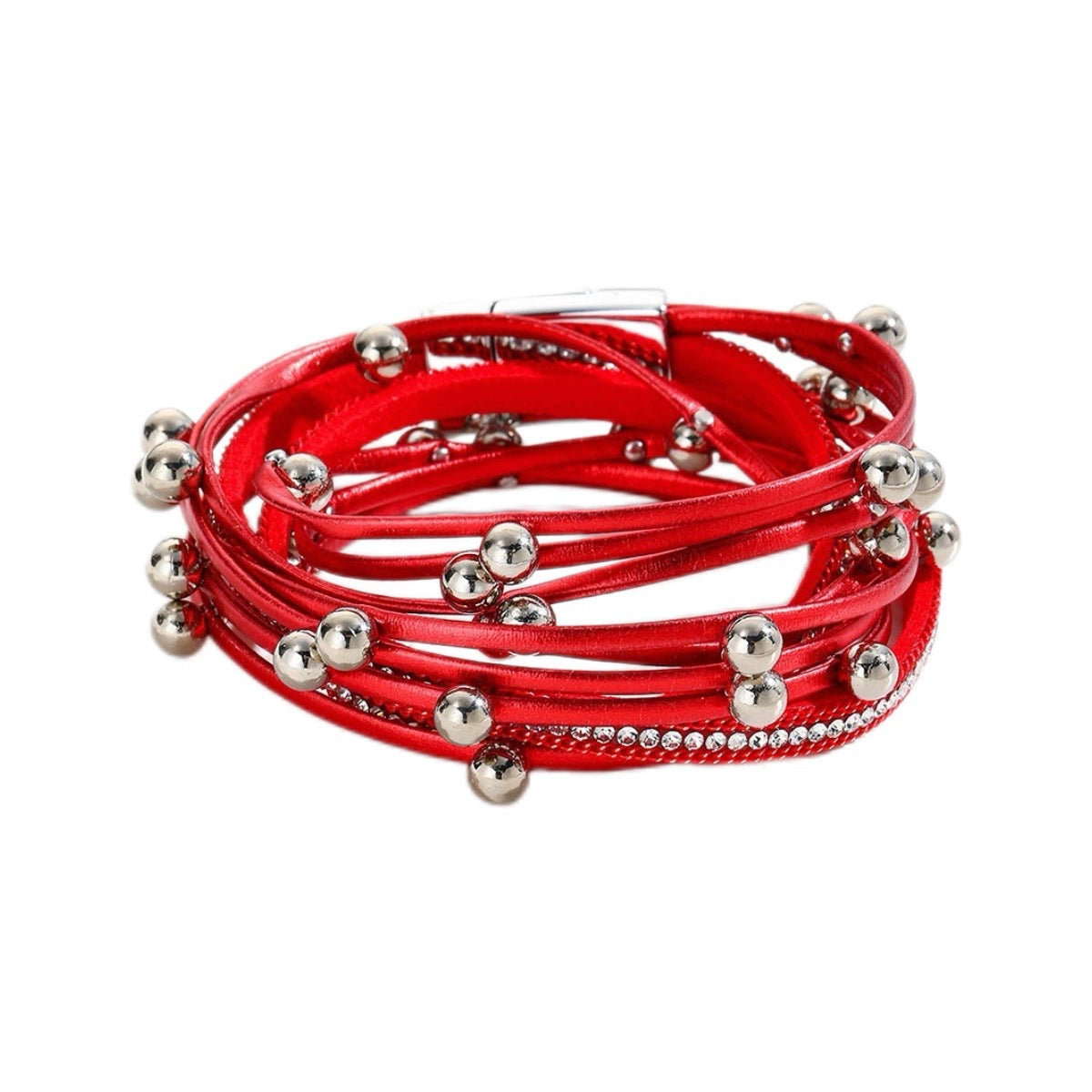 Women's Leather Fashion Diamond Leopard Print Magnetic Bracelets