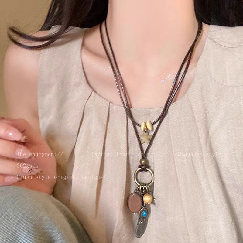 Women's Long Feather Retro Ethnic Personality Sweater Necklaces