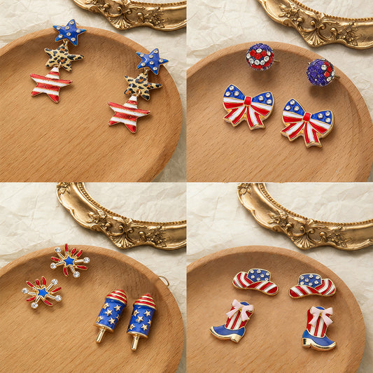 Women's Party Stars Stripes Vintage Drop Oil Rings