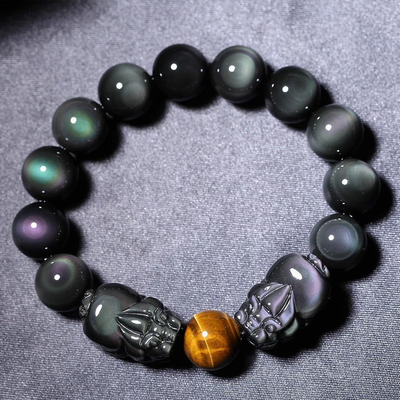 Women's & Men's Natural Gold Obsidian Double Buddha Beads Bracelets