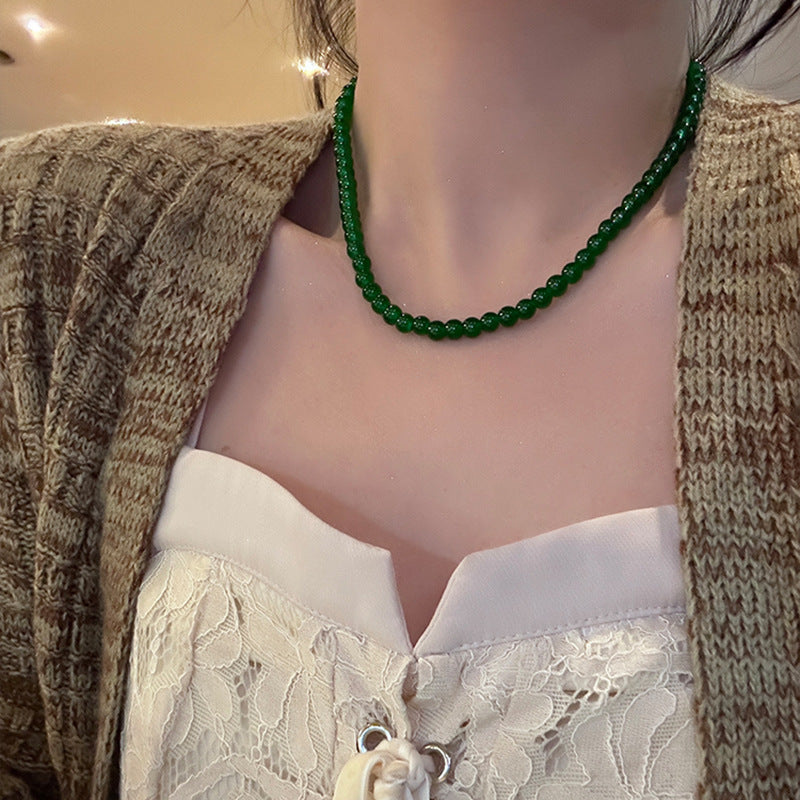 Women's Green Beaded Trendy National Style Clavicle Necklaces