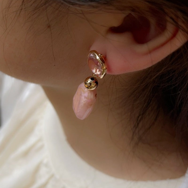Metallic Pink Jade Sier Needle Retro Sweet Simple Fashion Earrings