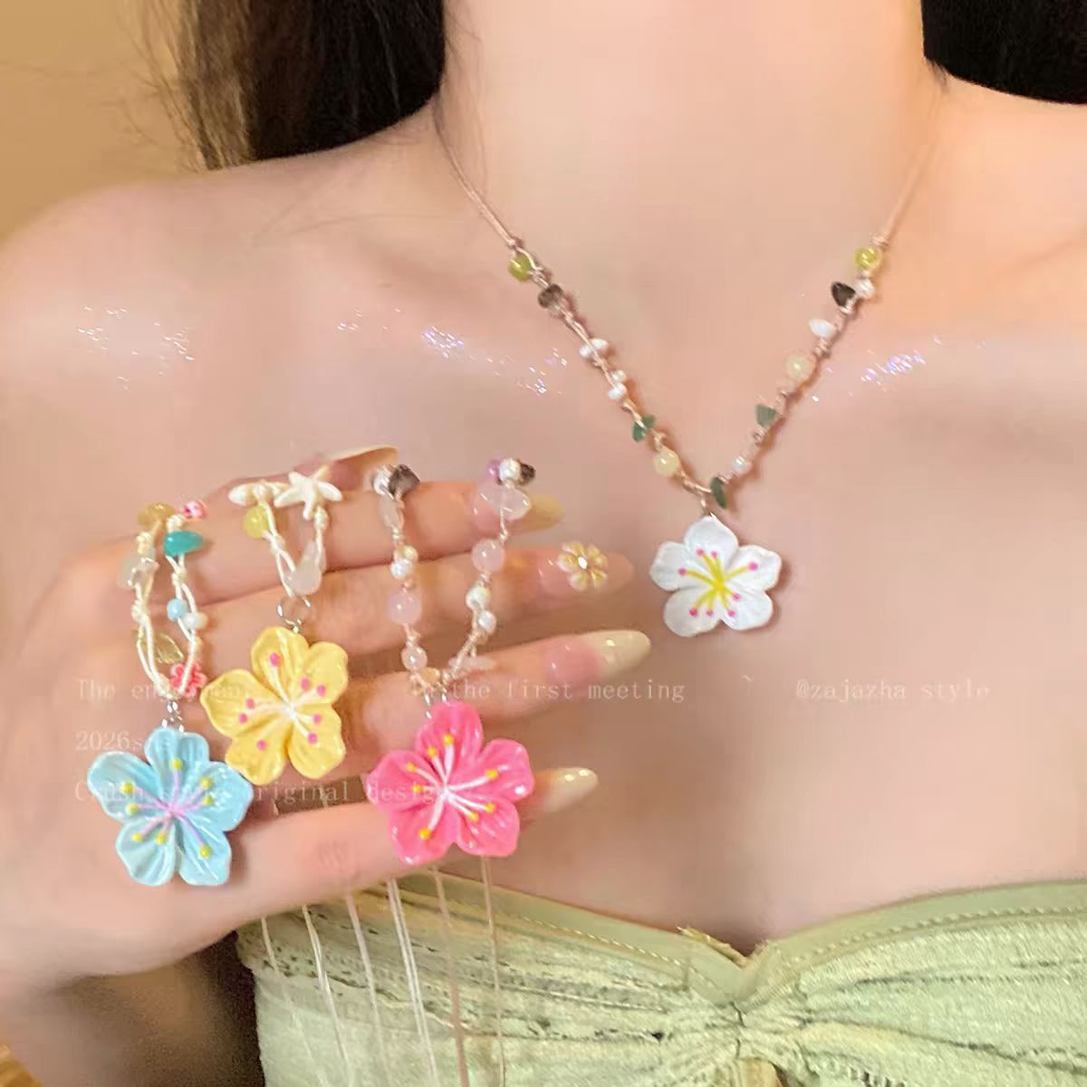 Sweet Colorful Flower Beaded Female Summer Dopamine Niche Atmosphere Clavicle Necklace