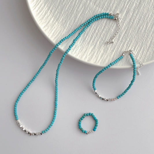 Turquoise Stitching Small Pieces Of Sier Very Fine Vintage Necklace