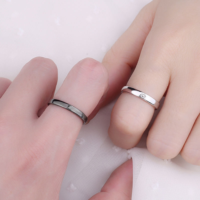 Lovers Black White Pair Of Open Long-distance Love Rings