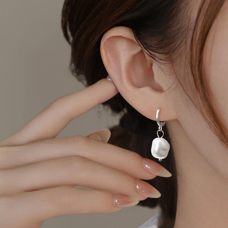 Irregular Pearl Clip Personality Ancient Style Shaped Baroque Earrings