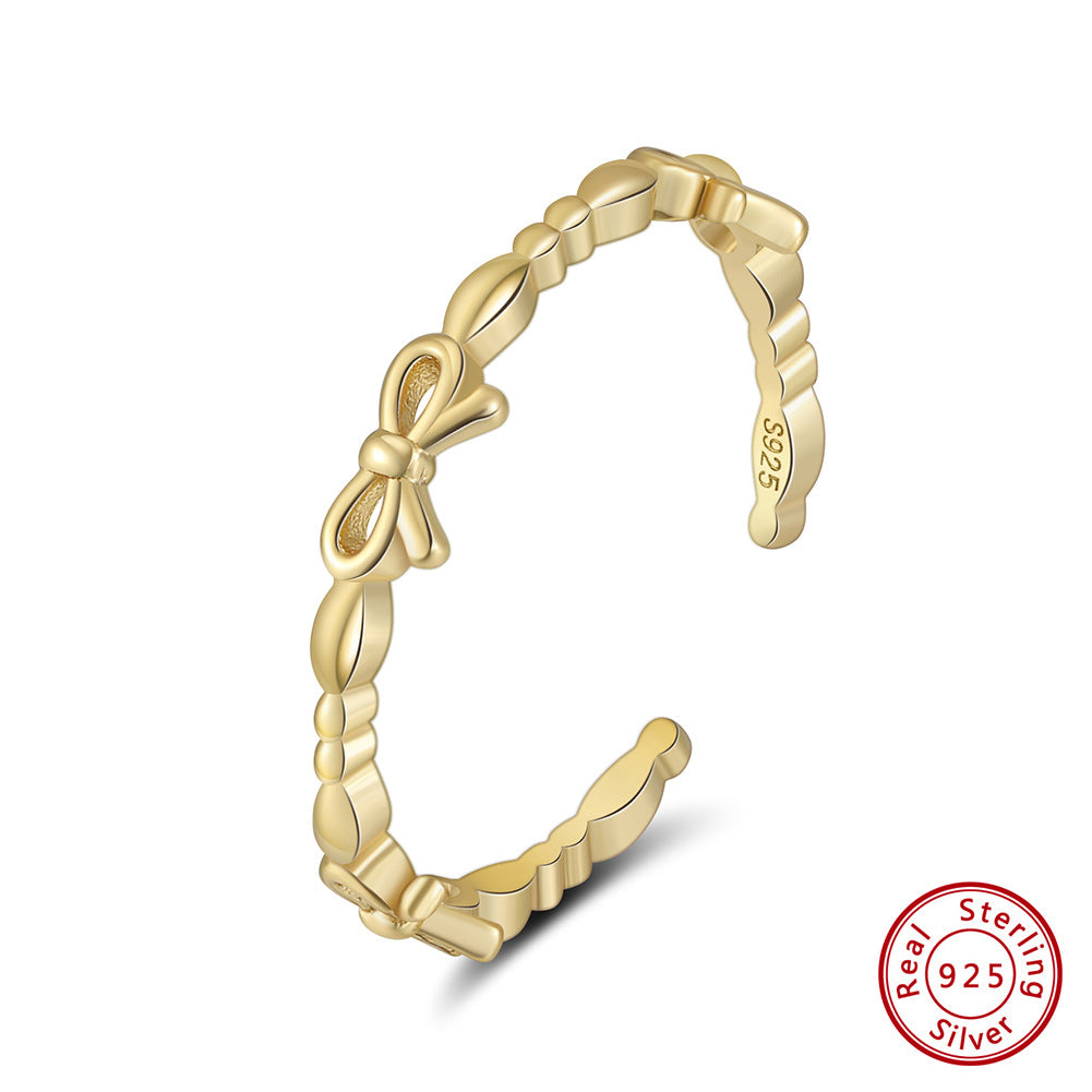 Minority Simple Design Bow Sterling Sier Open Series Ornament Rings