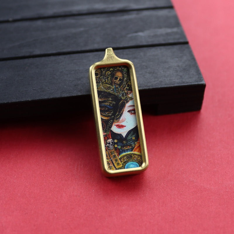 Tibetan Square Hand Painted Golden Outline Eight Patron Pendants