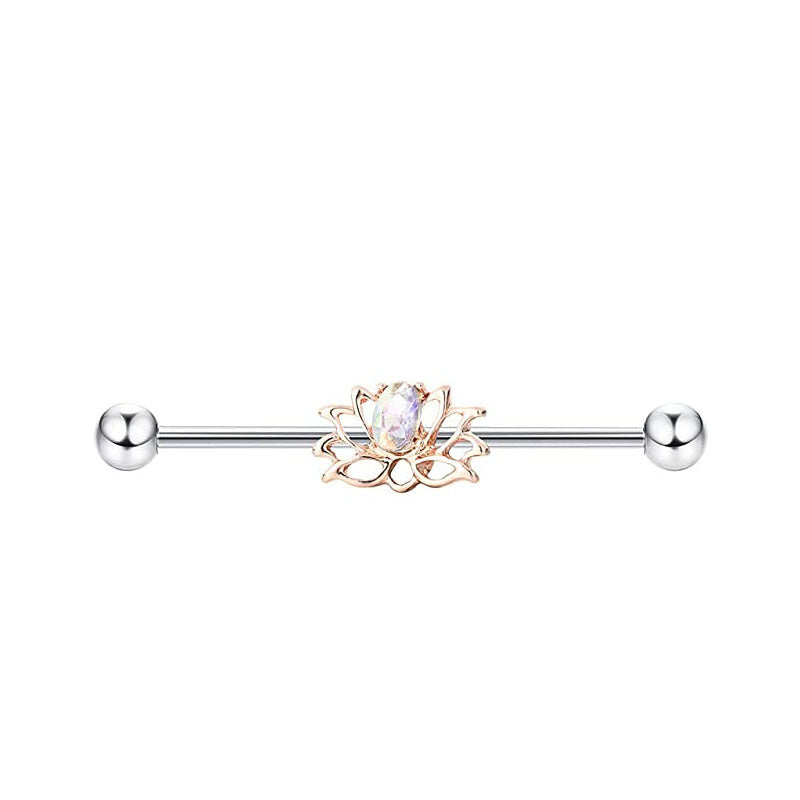 Industrial Barbell Ear External Thread Piercing Bridge Double Stud Earrings