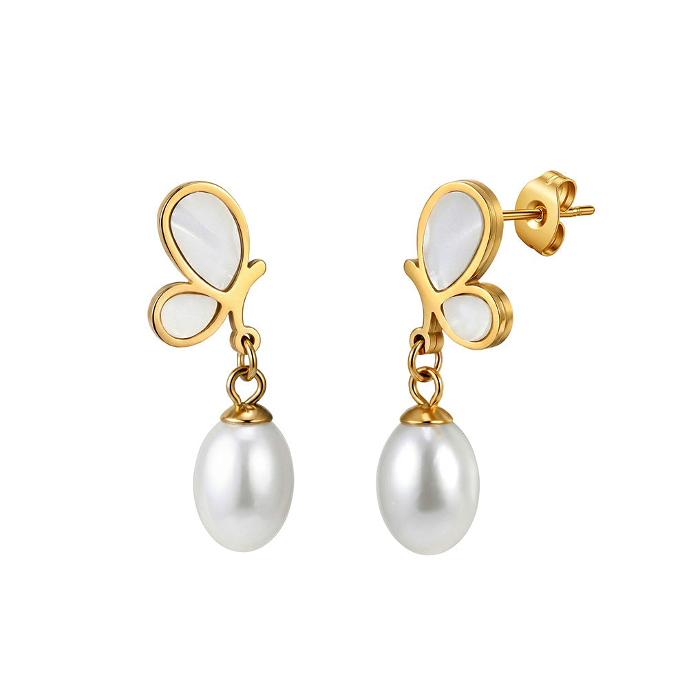 Women's Stainless Steel Diamond Tassel Simple Niche Everyday Joker Twin Collection Earrings